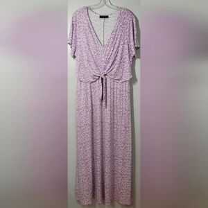 V-Neck Flutter Sleeve Dress Purple, Grey and White Floral Dress With Pockets